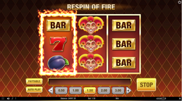 Respin of fire feature on Fire Joker slot